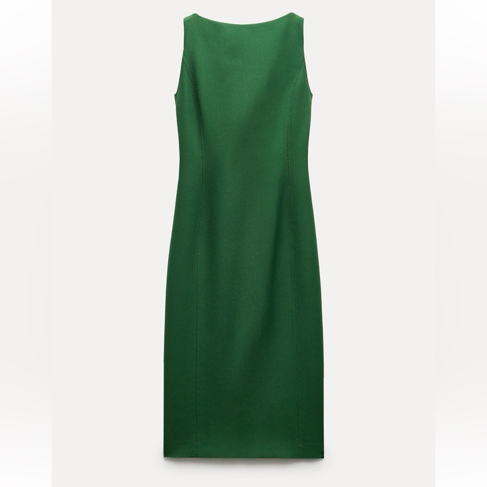 NWT ZARA WOMAN SLEEVELESS ZW COLLECTION MIDI DRESS WITH SLIT GREEN Size S